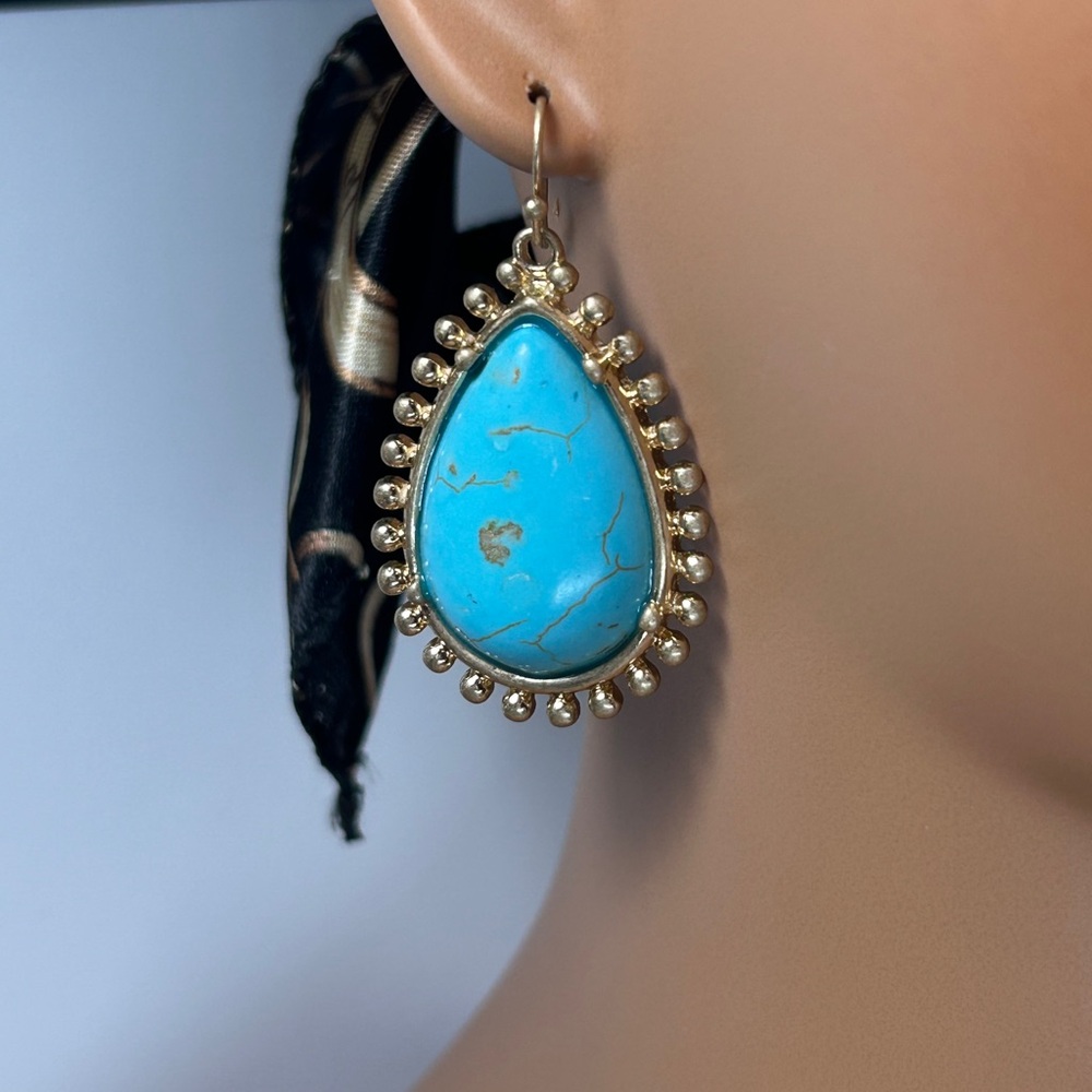 Vibrant Gold and Turquoise Teardrop Earrings